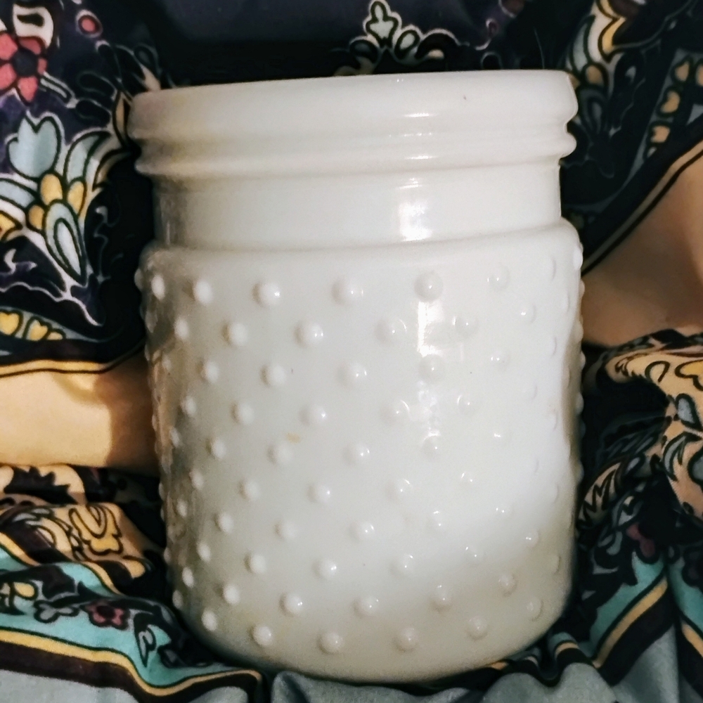 Vintage White Hobnail Milk Glass Vase or Jar